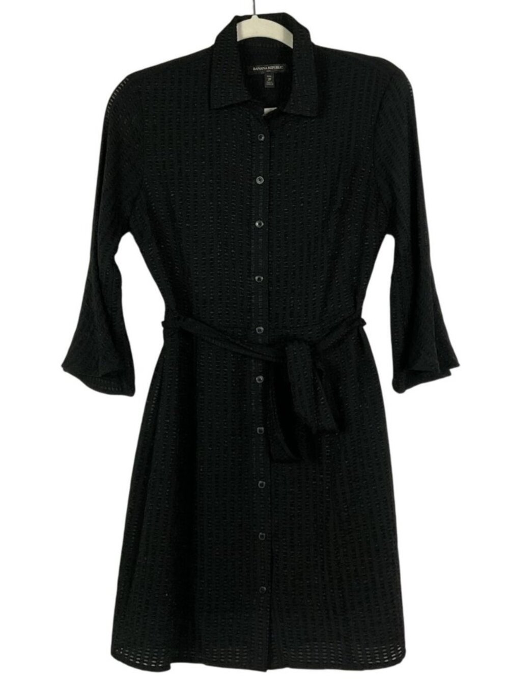 Banana Republic Factory Black Shirt Dress Petite 2 Bell Sleeve Belted A Line